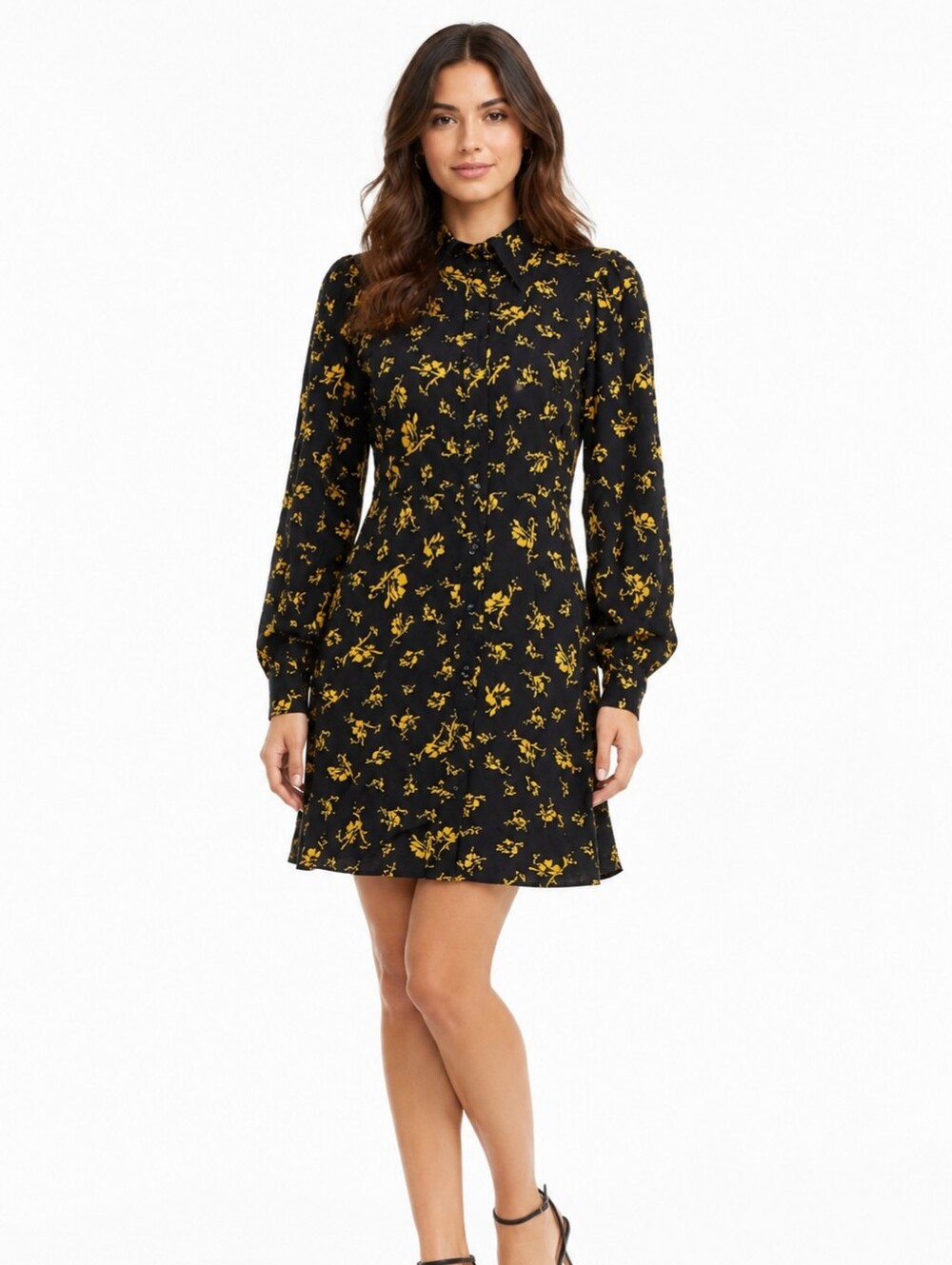 Ganni Shirt Dress | 6 | Black and Yellow Floral